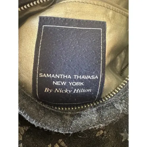 Nicky Hilton X Samantha Thavasa Y2K Black Star Print Leather Hobo Shoulder Bag