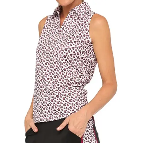 NWT Belyn Key Cutaway Sleeveless Golf Polo Tank Stem Floral White Pink Small
