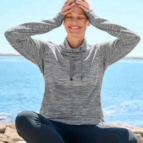 LL Bean Gray Marled Cozy Mixed Knit Pullover Funnelneck Pocket Sweatshirt MEDIUM