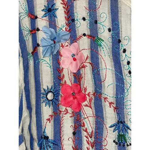 Aratta Silent Journey Floral Stripe Shirt Dress size Medium Blue