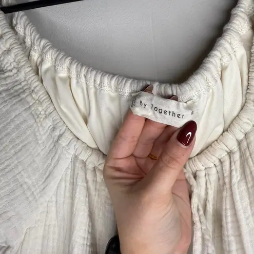 By Together size M white calf length milkmaid style dress with puffy sleeves Size M