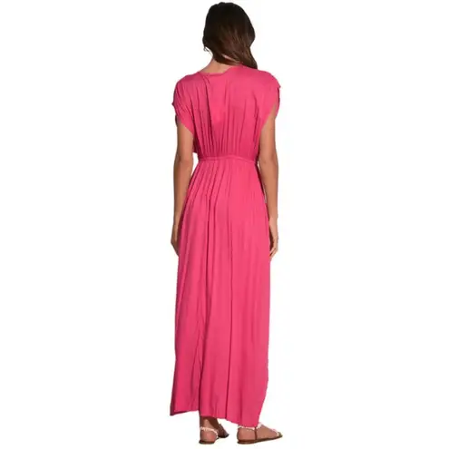 Elan 💕💕 Deep V-Neck Wrap Maxi Coverup Dress ~ Pink Large NWOT