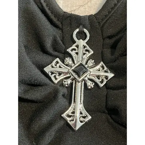 Beaudrm Tiered Mini Dress Size XL Black Sleeveless Halter Tie Neck Cross Pendant