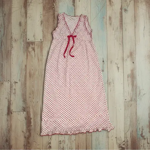 Vintage 1960s Barbizon Seraphim Batiste Red & White Floral Long Nightgown Medium