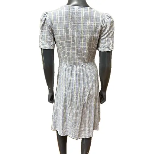 Draper James  Linen Blend Button Front Dress in Blue Stripe Size 6 Midi Dress