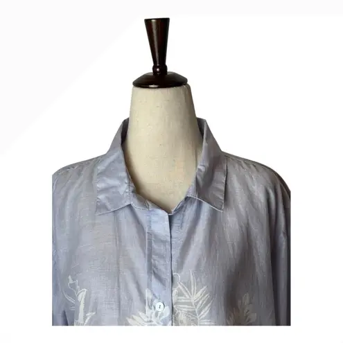 Calypso St. Barth Shirt Women Large Blue Cotton Floral Button Down Boho Preppy
