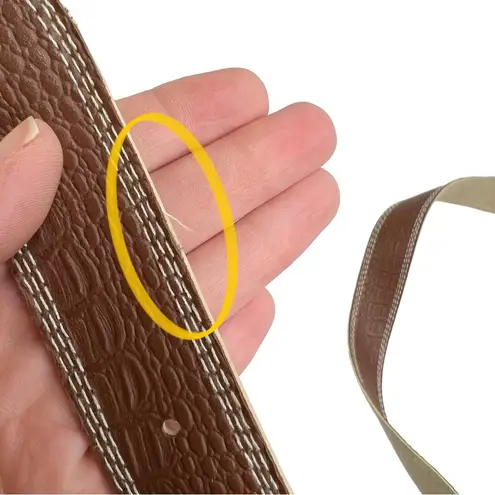 Brown Croc Embossed Faux Leather Silver Buckle Belt