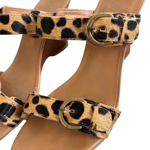 Coldwater Creek Y2K FUR LEOPARD BUCKLE STRAPPY HEELS WEDGE SANDALS SZ. 8-8.5