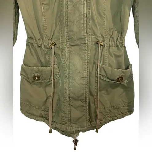 Delia’s Womens XS Full Zip Up Sherpa‎ Lined Hooded Military Jacket Olive Green