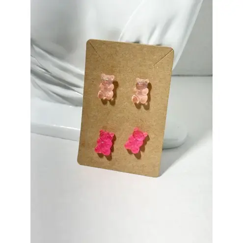 Gummy Bear Novelty Candy Lollies Earrings Studs 2 pairs Peach Pink Statement Pink
