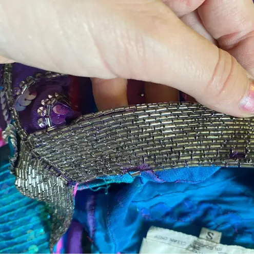 Authentic Vintage Lillie Rubin silk sequin beaded geometric abstract blouse 1980 Purple