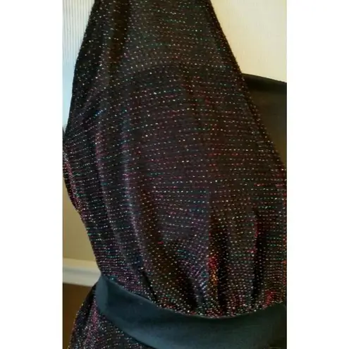 Mystic Black Sparkle Metallic Peplum Cut Halter Dress ModCloth Whimsigoth Glam