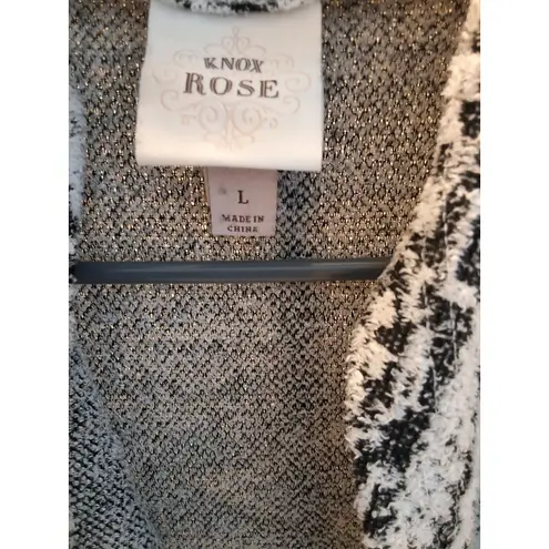 Knox Rose Black White Textured Open-Front Cardigan Sweater Size Large - Image 3