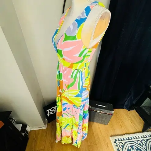 Maaji  Selvatik Marea Knit Cover-Up Maxi Dress, Yellow/Blue Size Large 10/12, NWT