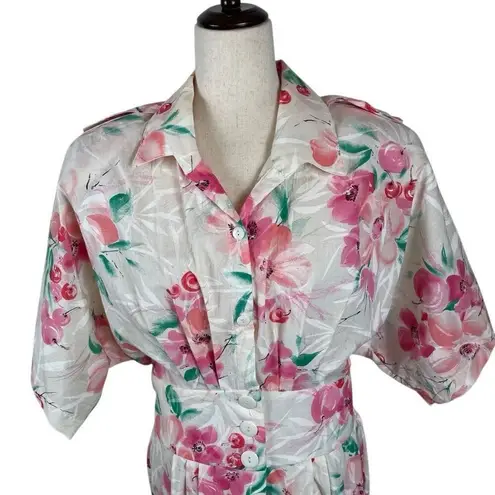 Vintage JB Too Floral Dress Womens Size *M Shirt Dress cherry blossom white pink Size M