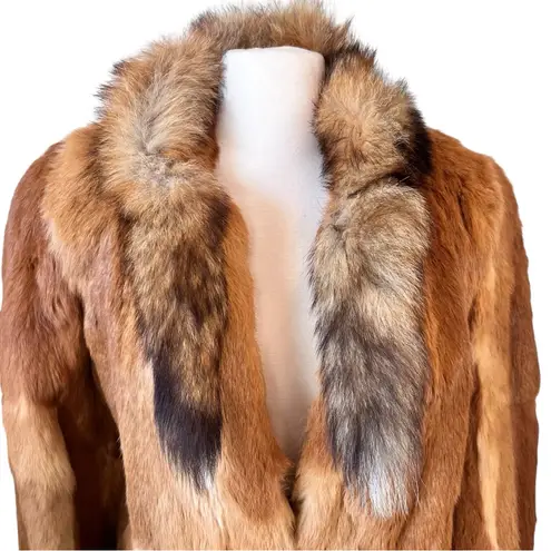 Vintage Red Fox Fur Jacket with fox tails neck Orange Size M