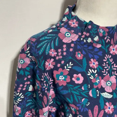 Denim & Co New Adaptive Floral Jersey Mock Neck Long Sleeve Top Blue Size Medium