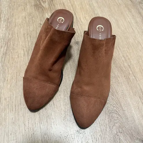C EST 1946 | Women's Brown Suede Pointed Toe Block Heel Mules Shoes, Size 7