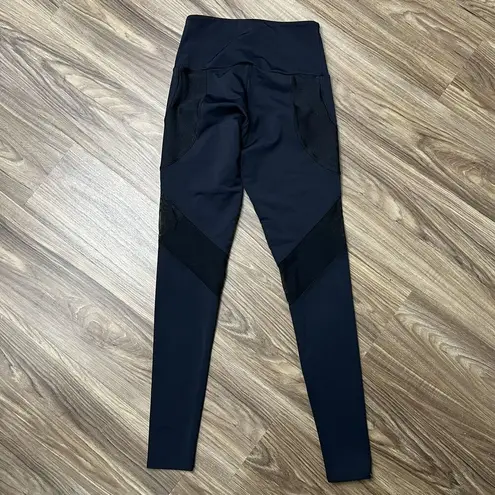 Onzie  Sz S M Leggings Navy Black Mesh Cut Out Yoga Women’s Mid Rise Full Length
