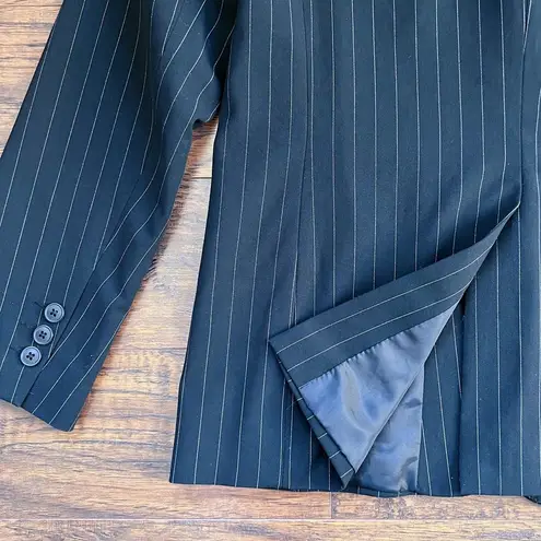 Norma Kamali • black pinstriped blazer jacket two button tailored designer