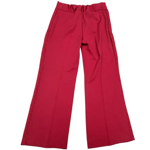 Vintage Disco Wide Leg Pants Size 15/16 Sheer Lace Flare High Waist, Maroon Red