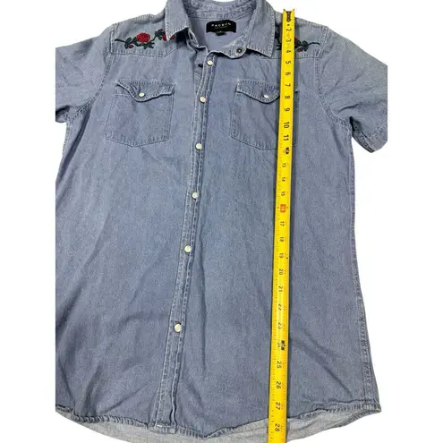 PacSun Denim Western Shirt Medium Embroidered Roses Blue
