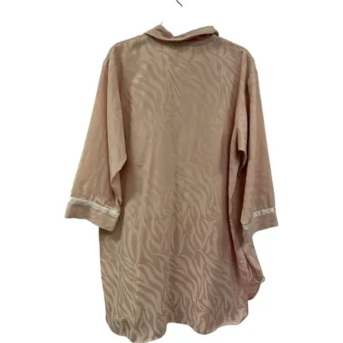 Natori Nightshirt Women's Silk Blend Long Sleeve Zebra Print Pink Size M