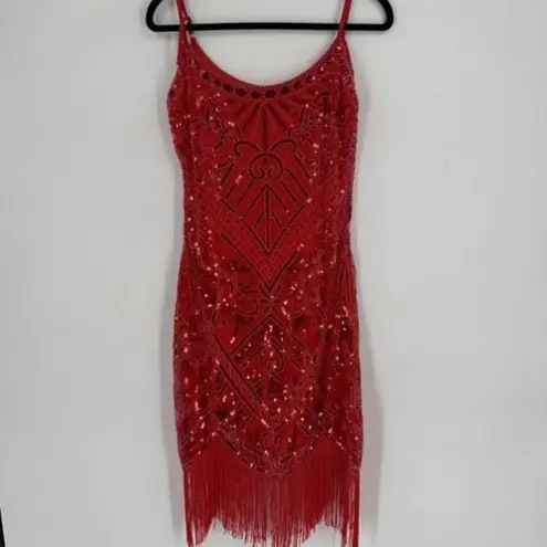 Spirit Halloween Adult Red Sequin Flapper Dress Small Fringe