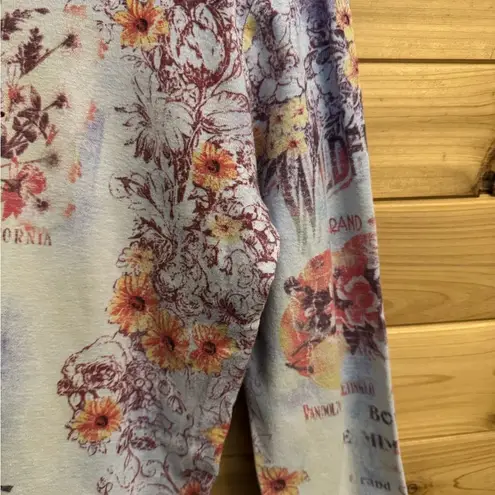 Y2K Nature Art Lynn Yang Sz M Coquette Lace Bow Wildflower All Over Graphic Top Blue Size M