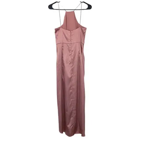 After Six Women Size 12 Rose Pink Charmeuse Halter Midi Dress Drape Tulip Skirt