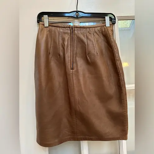 Vintage Firenze Santa Barbara 80’s Chic Tan Genuine Leather Skirt Women’s Size 4 Brown