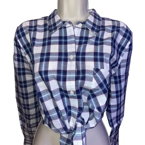 Women's Plus! Untuckit Button Down Bold Navy, Aqua, White Plaid "Sorbo" Size 16 Blue