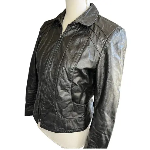 Vintage Black Leather Motorcycle Jacket motto jacket biker classic winter Size M
