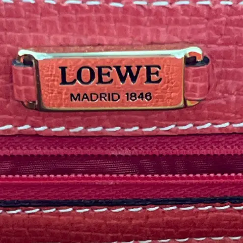Loewe Red Textured Leather Shoulder Tote Bag Vintage Spain Authentic Luxury