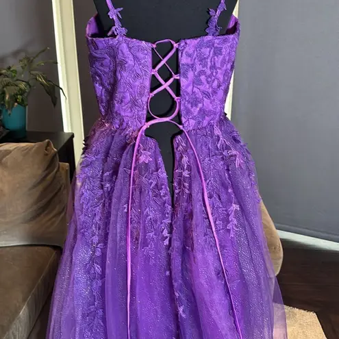 Women’s Purple Full Length Prom Party Quinceanera Dress Lace Appliqué Size 14