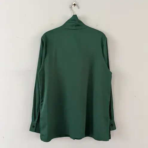 Ming Wang NWT Button Down Emerald Green Tie Long Sleeve Blouse