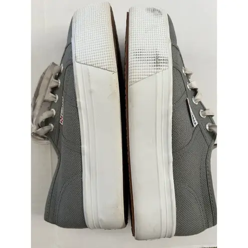 Superga  Womens Size 37.5 Gray Canvas Platform Chunky Lace Up Sneakers Shoes US 7