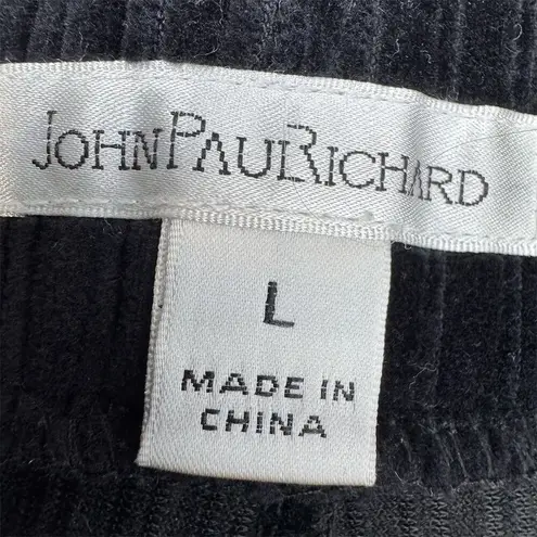 John Paul Richard Women's Black Velour Pants Large Wide Leg Side Button Detail