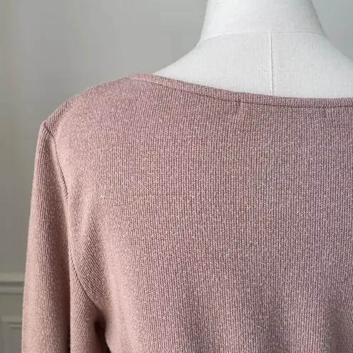 Saints + Secrets Beige Knit Front Knot Dress Balloon Sleeves L