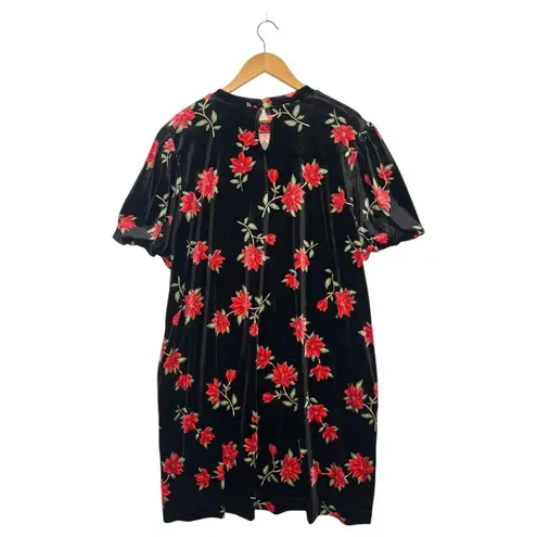 Draper James Dress Womens 2XL Black Red Floral Velvet Bubble Sleeve Cocktail