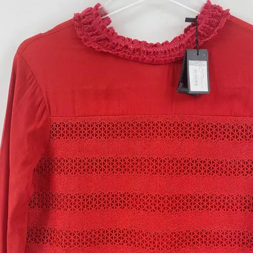 Maje Red Crochet Eyelet Pullover Blouse