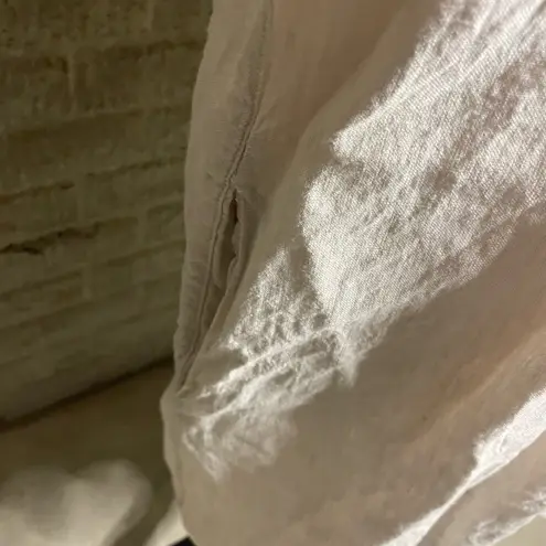 Tahari Linen Long Sleeve Shirt Dress Pleated Cream Size XL