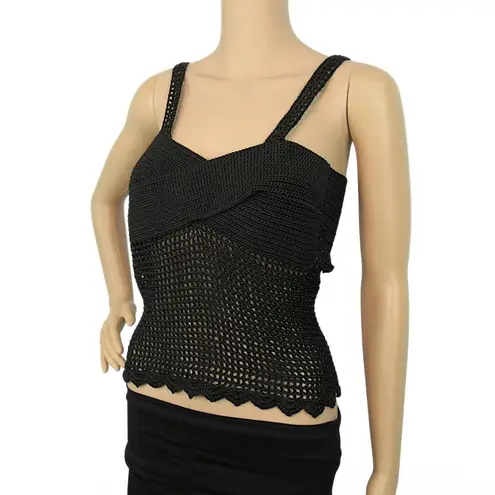 Crochet Tank Top Open Knit Black Cami Sheer Cut