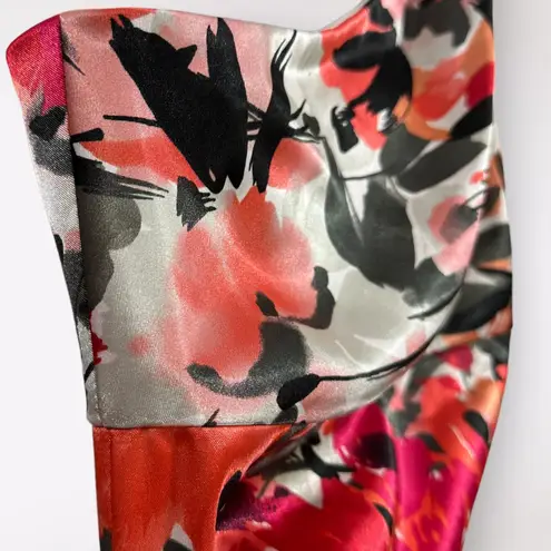 London Times Satin Dress Women's Size 8 Floral Ruched One Shoulder Midi Formal - Image 2