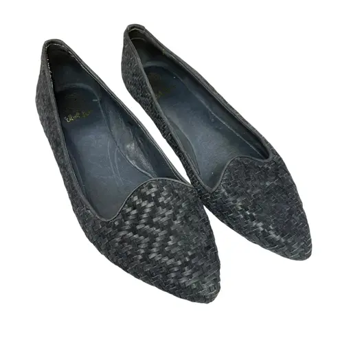 Elliot Lucca Women's Leather Loafers Woven Point Toe Slip Ons Comfort Shoes 9 Black