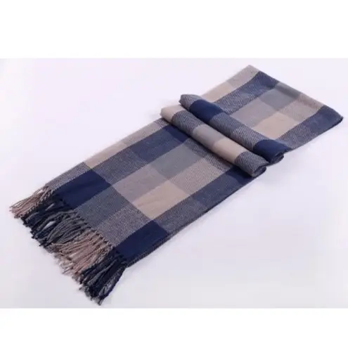 Wander Agio Shawl Big Grid Lattice Scarf Women's Fashion Long Large Winter Warm Blue
