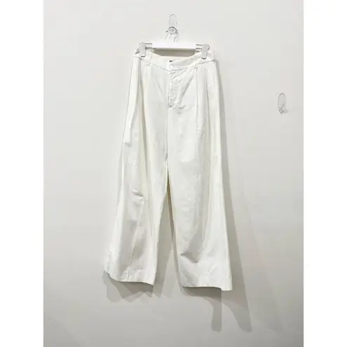 ZARA NWT  High Waisted Pleated Wide Leg Trouser Pants Cream Women's Size S