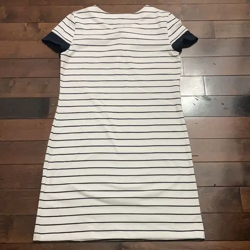 Tommy Hilfiger  short sleeved dress White w navy stripes Lace up neckline sz S