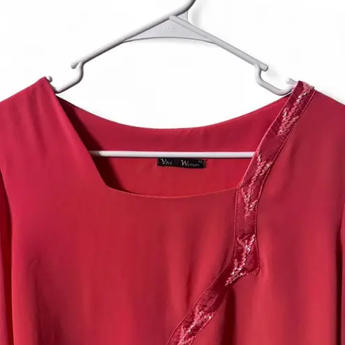 Beaded Long Sleeve Square Cut Neck Boho Top Flowy Fairycore CottageCore Pink Size XS