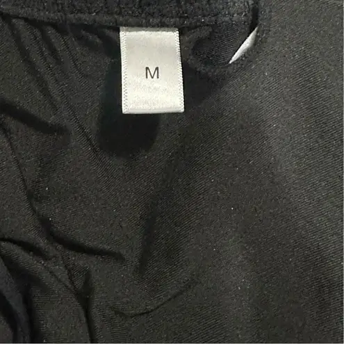 None Solid Black Ruched Square Neck Cheeky One-Piece Swimsuit Size Medium